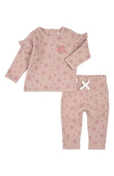 Petit Lem Babies'  Two-piece Thermal Stitch Organic Cotton Blend Top & Pants Set In Pink