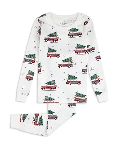 Petit Lem Unisex Festive Cars Print Pajama Set - Big Kid In Off White