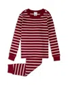 Petit Lem Unisex Striped Thermal Pajama Set - Little Kid In Red