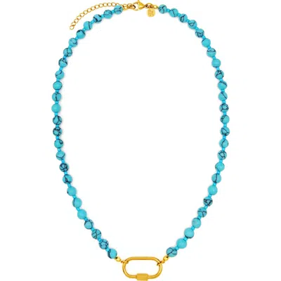 Petit Moments Beaded Carabiner Necklace In Blue