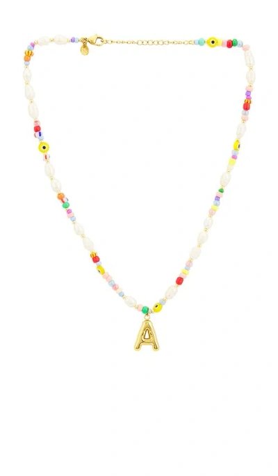 Petit Moments Beaded Pearl Bubble Initial Necklace In Multi