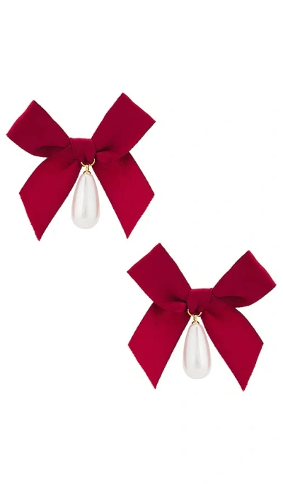 Petit Moments Bow Drop Pearl Earrings In Burgundy