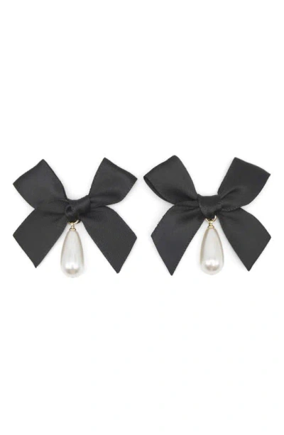 Petit Moments Bow Imitation Pearl Drop Earrings In Black