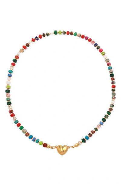 Petit Moments Celeste Beaded Heart Clasp Necklace In Red Multi/ Yellow Gold