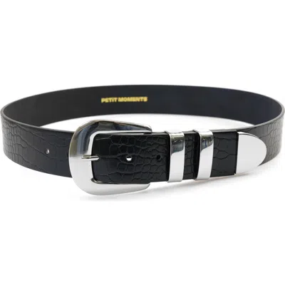 Petit Moments Cher Belt In Black Croc/silver