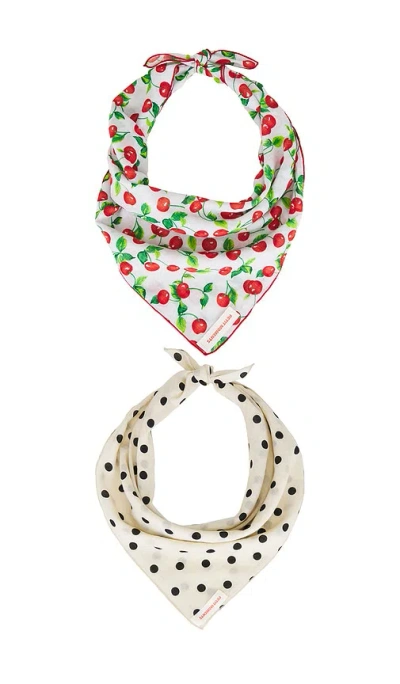 Petit Moments Cherry And Polka Dot Scarf Set In Multi
