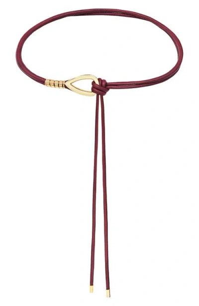 Petit Moments Chrome Buckle Faux Leather Tie Belt In Gold/red