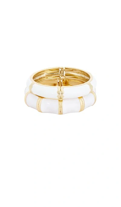 Petit Moments Enamel Stripe & Bamboo Set Of 2 Cuff In White
