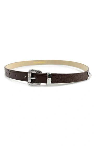 Petit Moments Ennis Faux Leather Belt In Brown Croc/silver