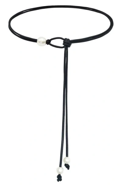 Petit Moments Faux Pearl Faux Leather Tie Belt In Black