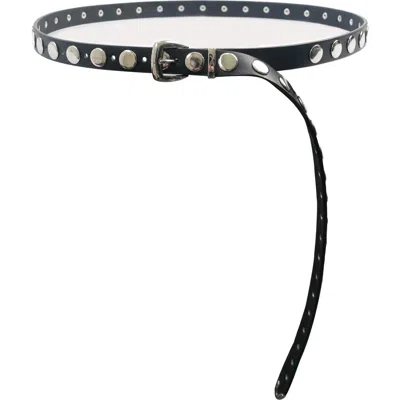 Petit Moments Long Studded Disc Faux Leather Belt In Black/silver