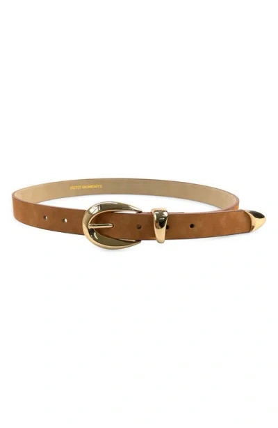 Petit Moments Marisa Faux Suede Belt In Brown Suede/gold