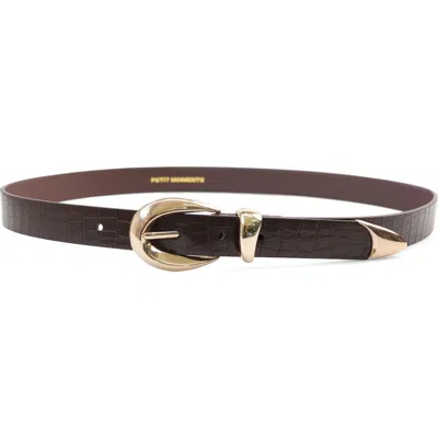 Petit Moments Marisa Leather Belt In Brown Croc/gold