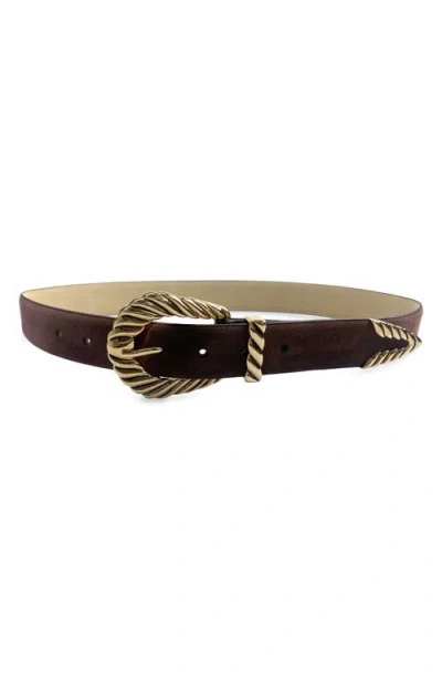 Petit Moments Modern Rodeo Faux Leather Belt In Mocha Suede/gold