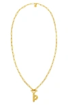 Petit Moments Paper Clip Initial Toggle Necklace In Brown