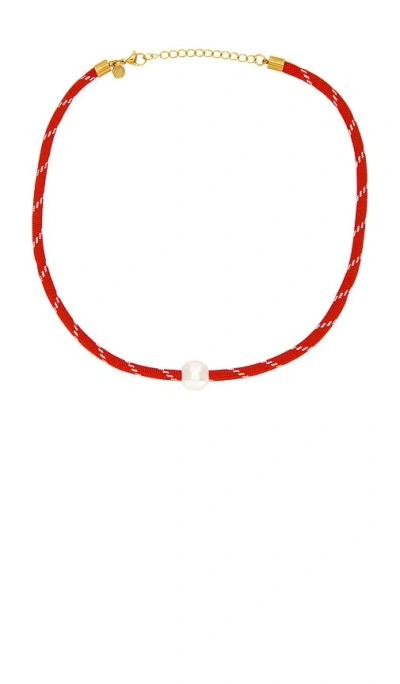 Petit Moments Pearl Charm Paracord Necklace In Red