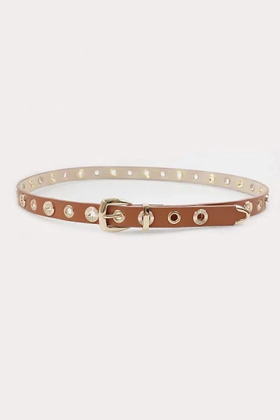 Petit Moments Rivet Studded Belt In Brown/gold, Women's At Urban Outfitters