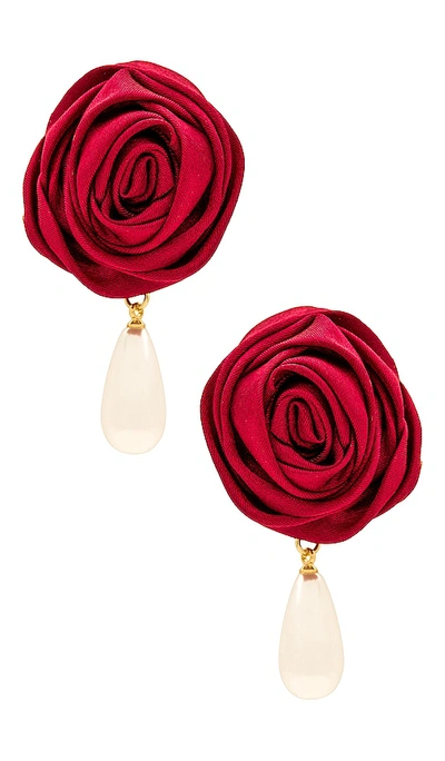 Petit Moments Rosette Pearl Drop Earrings In Crimson