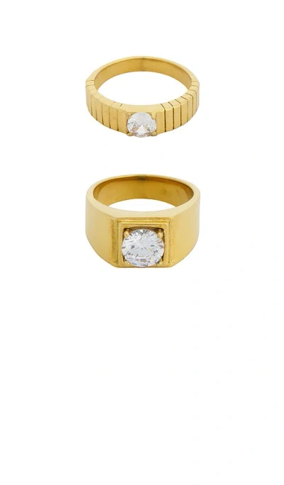 Petit Moments Round Stone Statement Ring Set Of 2 In Gold