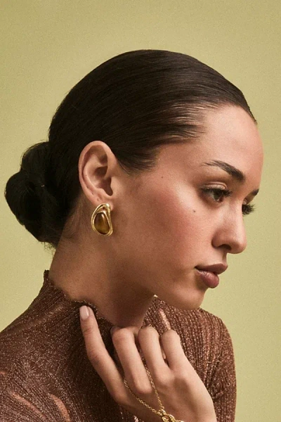 Petit Moments Valia Earrings In Gold/brown, Women's At Urban Outfitters In Multi