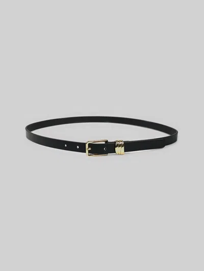 Petit Moments Women's Thin Rectangle Buckle Belt In Black/ Gold In Multi