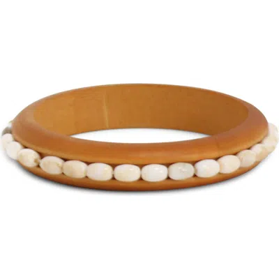 Petit Moments Wooden Beaded Cuff Bracelet In Brown