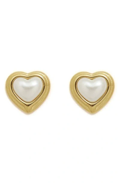 Petit Moments Yachats Faux Pearl Heart Stud Earrings In Gold