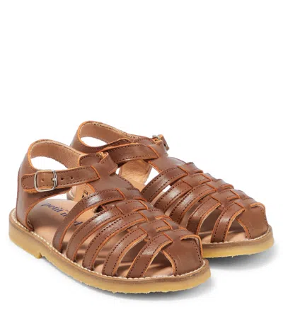 Petit Nord Kids' Braided Leather Sandals In Hazelnut