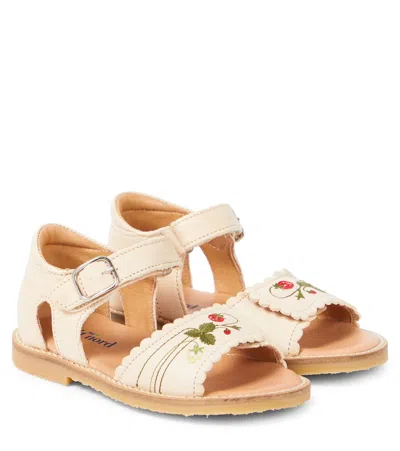 Petit Nord Kids' Embroidered Leather Sandals In White