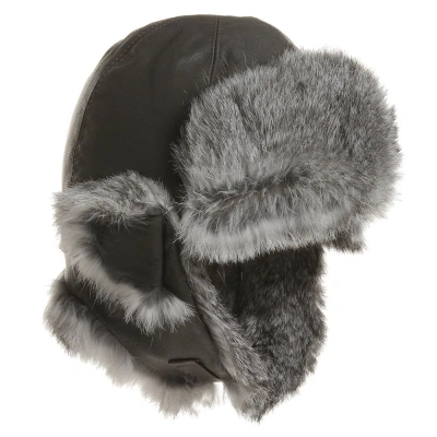 Petit Nord Babies' Grey Leather & Fur Aviator Hat