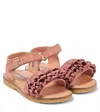 Petit Nord Ruffled Suede Sandals In Old Rose