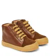 Petit Nord Suede-trimmed Leather Sneakers In Brown