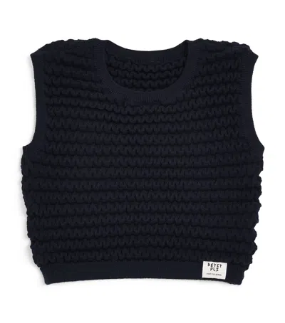 Petit Pli Kids'  Merino Wool Knot-tile Vest In Black