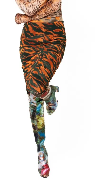 Petit Pois By Viviana G Animal Skirt In Orange/black In Multi