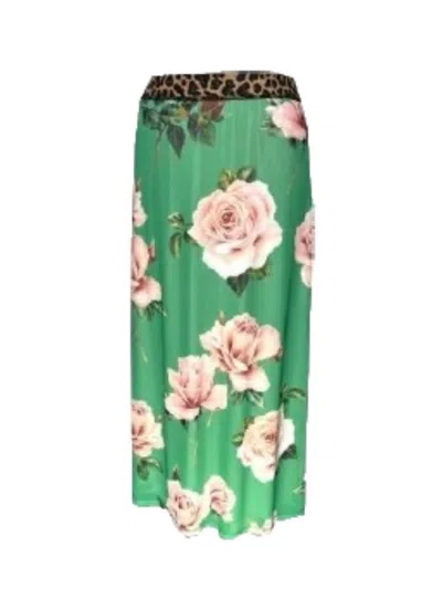 Petit Pois By Viviana G Garden Rose Maxi Skirt In Green In Multi