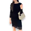 Petit Pois By Viviana G Lined Uneven Mesh Pleated Dress In Black In Black
