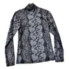 Petit Pois By Viviana G Snake Patterned Mesh Turtle Neck Sleeve In Black/silver In Black