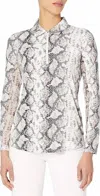 Petit Pois By Viviana G Snake Patterned Mesh Turtle Neck Sleeve In Cream/silver In Multi