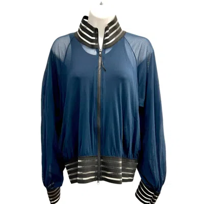 Petit Pois By Viviana G Women's Mesh Bomber Jacket In Navy In Blue