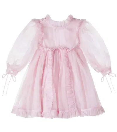 Petite Amalie Kids' Bow-detail Silk Organza Dress In Animal Print