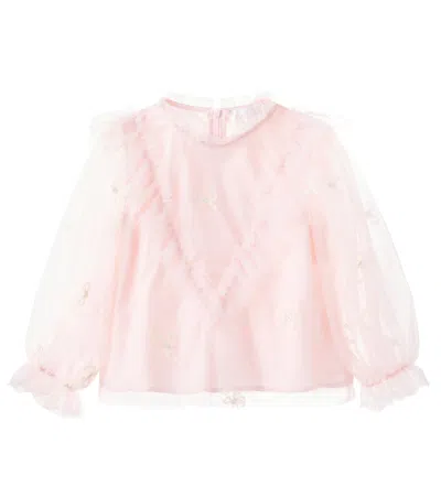 Petite Amalie Kids' Embroidered Tulle Blouse In Pink