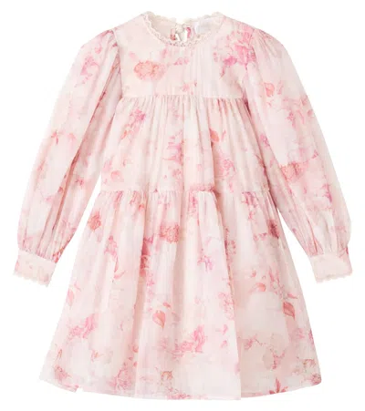 Petite Amalie Kids' Floral Smocked Organza Dress In Pink