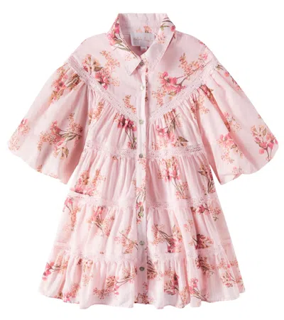 Petite Amalie Kids' Floral Tiered Cotton Shirt Dress In Blush Orchid Print