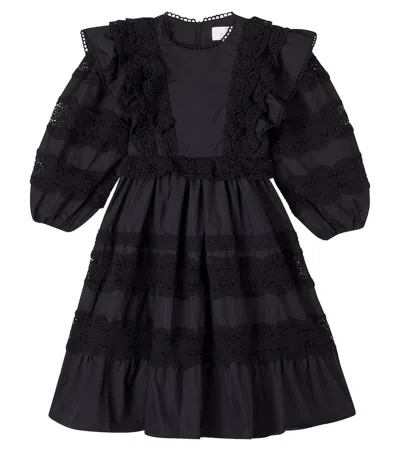 Petite Amalie Kids' Lace-trimmed Cotton Dress In Black