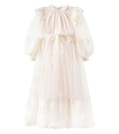Petite Amalie Kids' Lace-trimmed Point D'esprit Dress In White