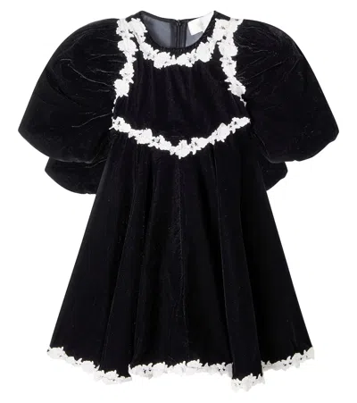 Petite Amalie Kids' Lace-trimmed Velvet Dress In Black