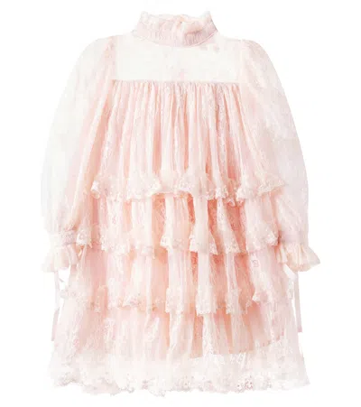 Petite Amalie Kids' Ruffled Tiered Lace Dress In Pink