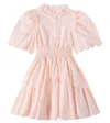 Petite Amalie Scalloped Shirred Lace-trimmed Cotton Dress In Pink