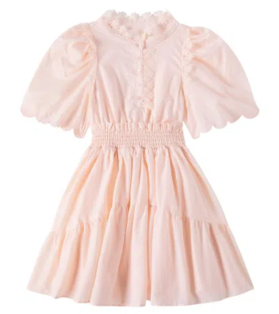 Petite Amalie Kids' Scalloped Shirred Lace-trimmed Cotton Dress In Pink