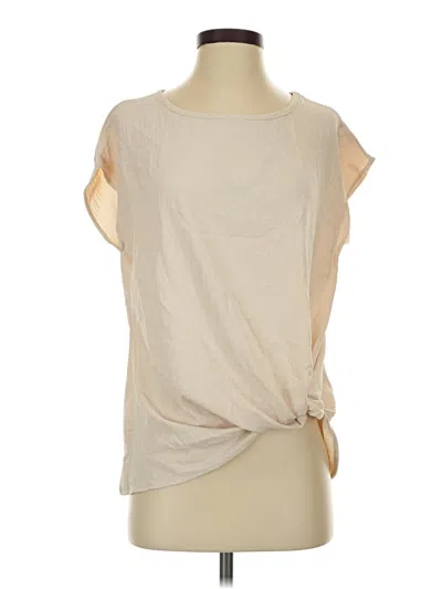 Pre-owned Petite Assembly Short Sleeve Top Tan Cowl Neck Tops In Brown